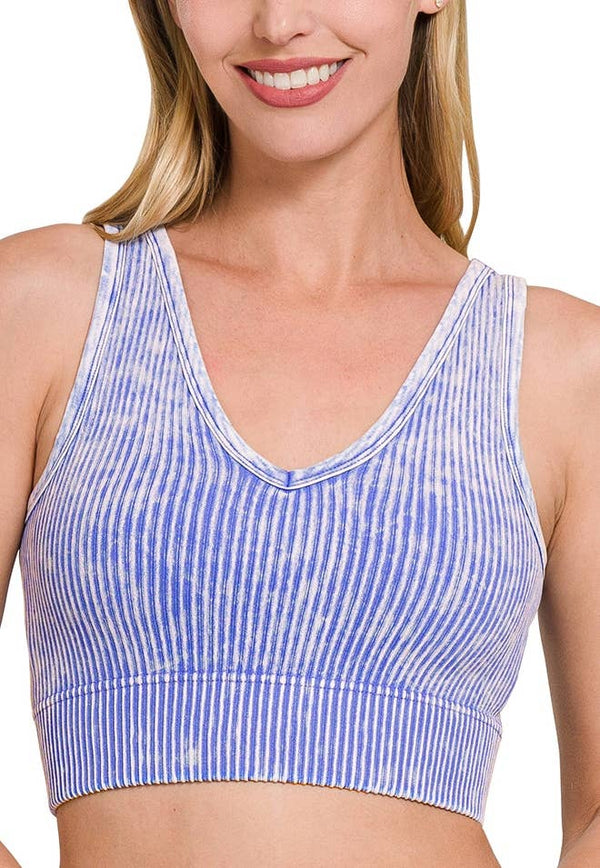 2 Way Neckline Washed Ribbed Cropped Tank Top: Multiple Colors