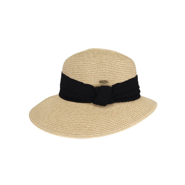 Black Band Cloche Sun Hat: Dk.Natural