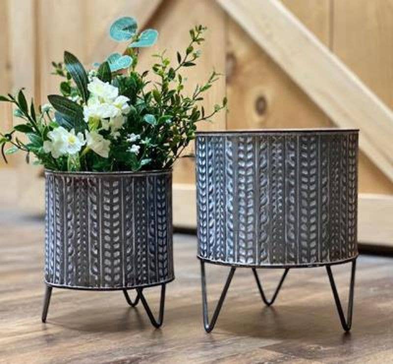 rustic metal plant pots Rusty Metal Planters On Stand-Two Sizes – Squirrelly Mama