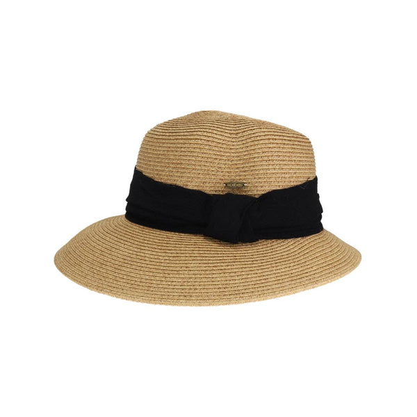 Black Band Cloche Sun Hat: Dk.Natural