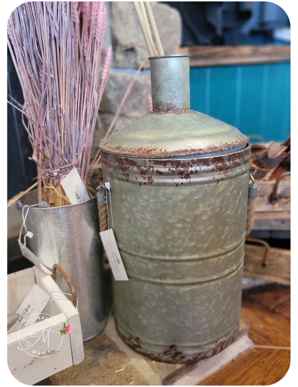 19.5" Rustic Metal Container With Handle