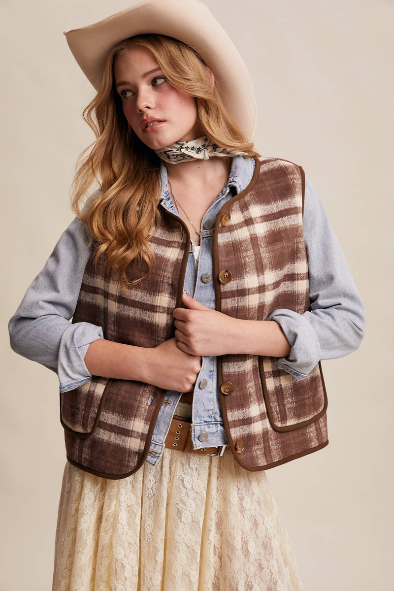 Riana eversible Plaid Sherpa Vest