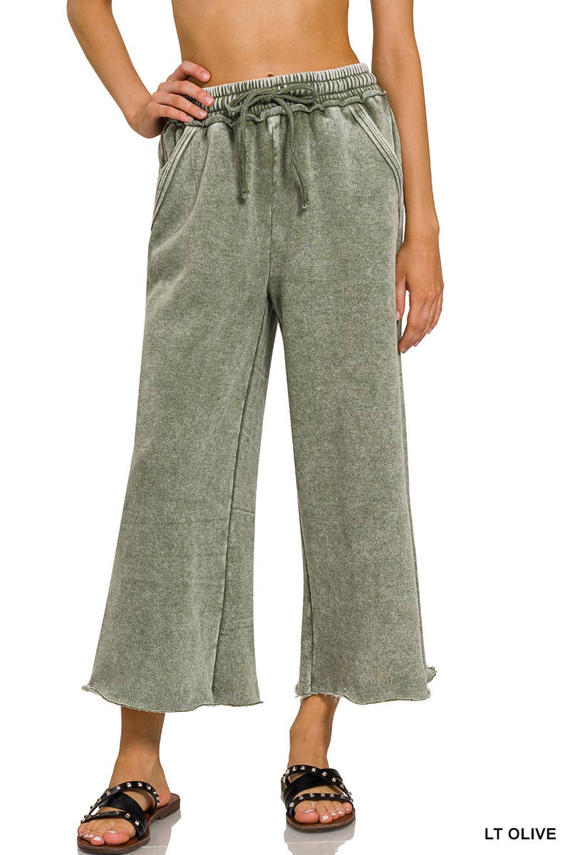 Acid Wash Fleece Palazzo Sweatpants With Pockets: Rust