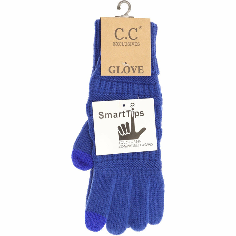 Solid Cable Knit CC Gloves-Black