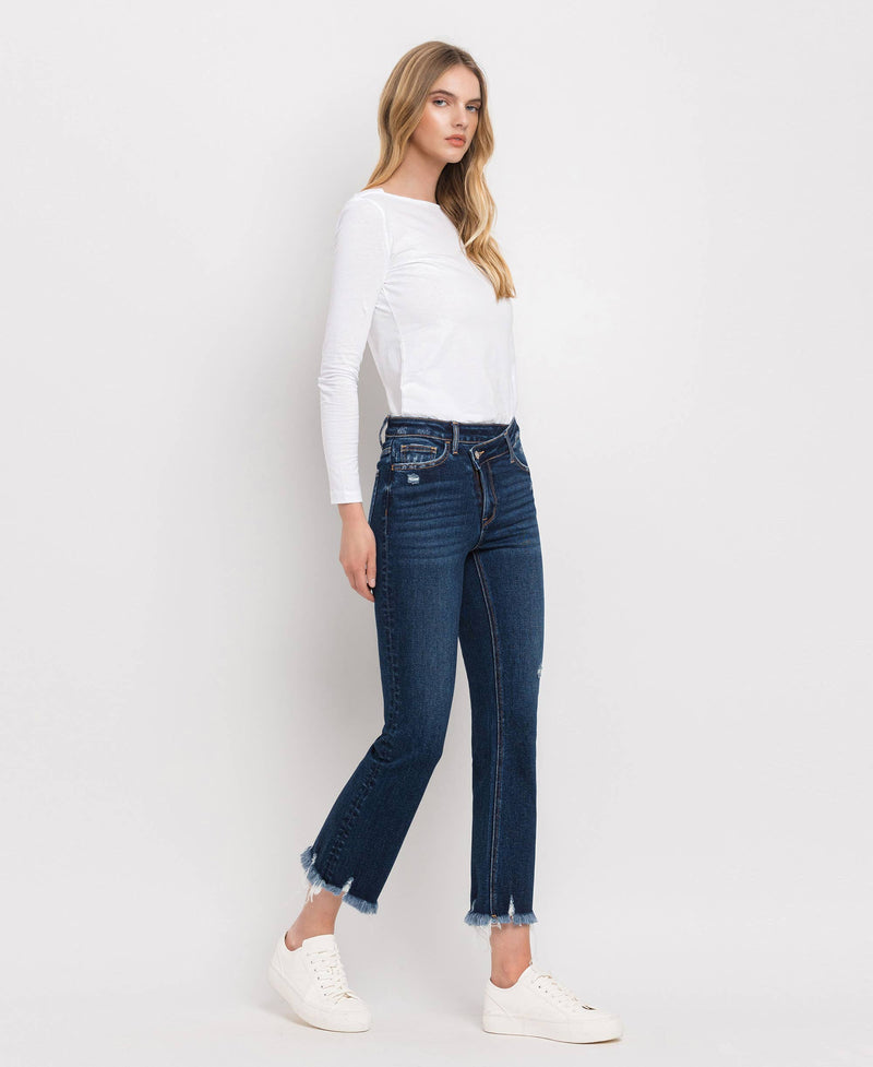 HIGH RISE CROSSOVER WAISTBAND KICK FLARE JEANS