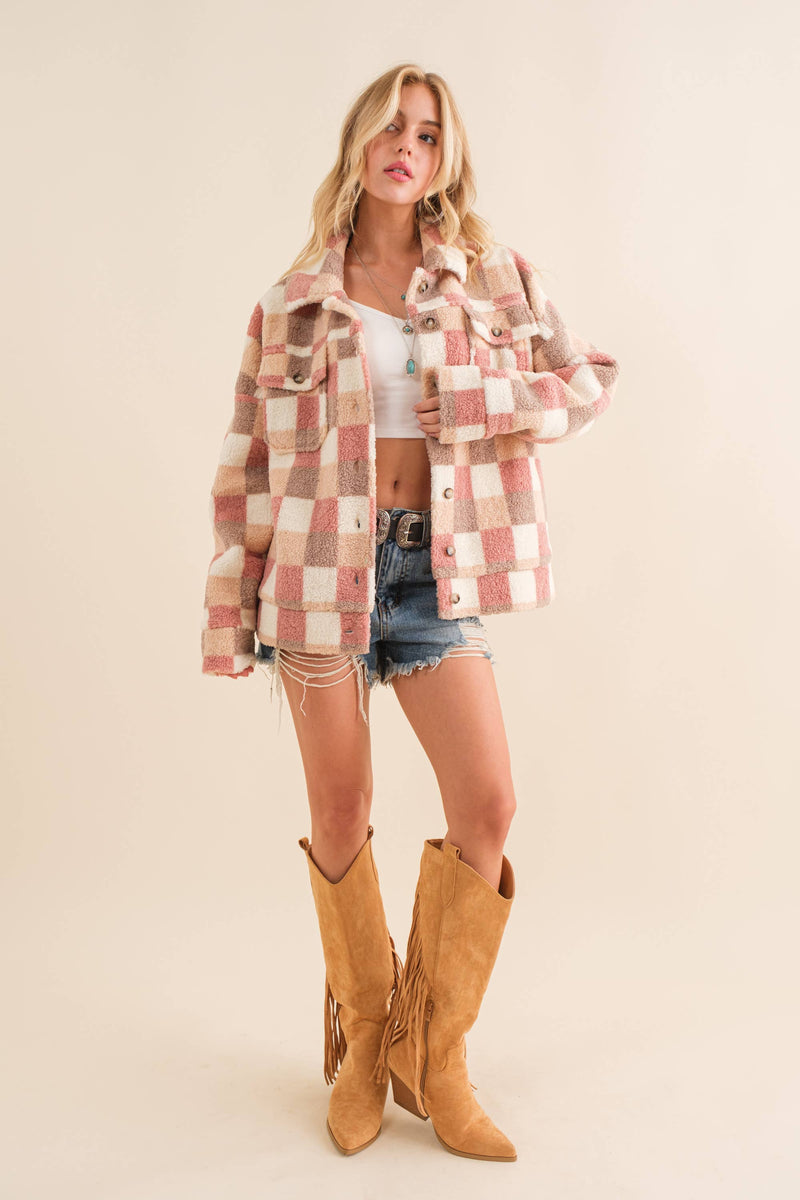 Checkered Teddy Oversized Jacket