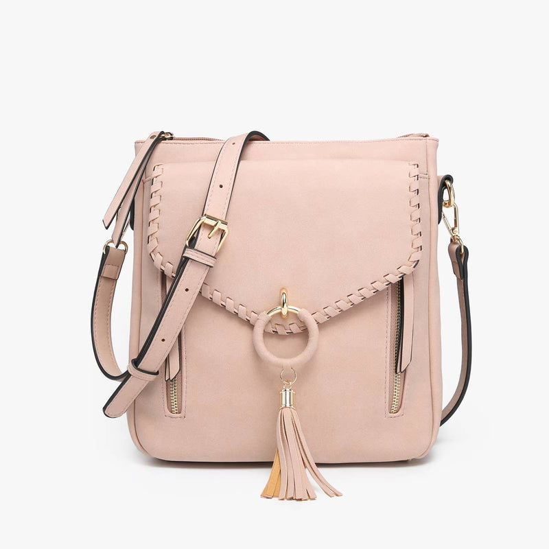 Layla Faux Suede Whipstitch Crossbody w/ Tassel