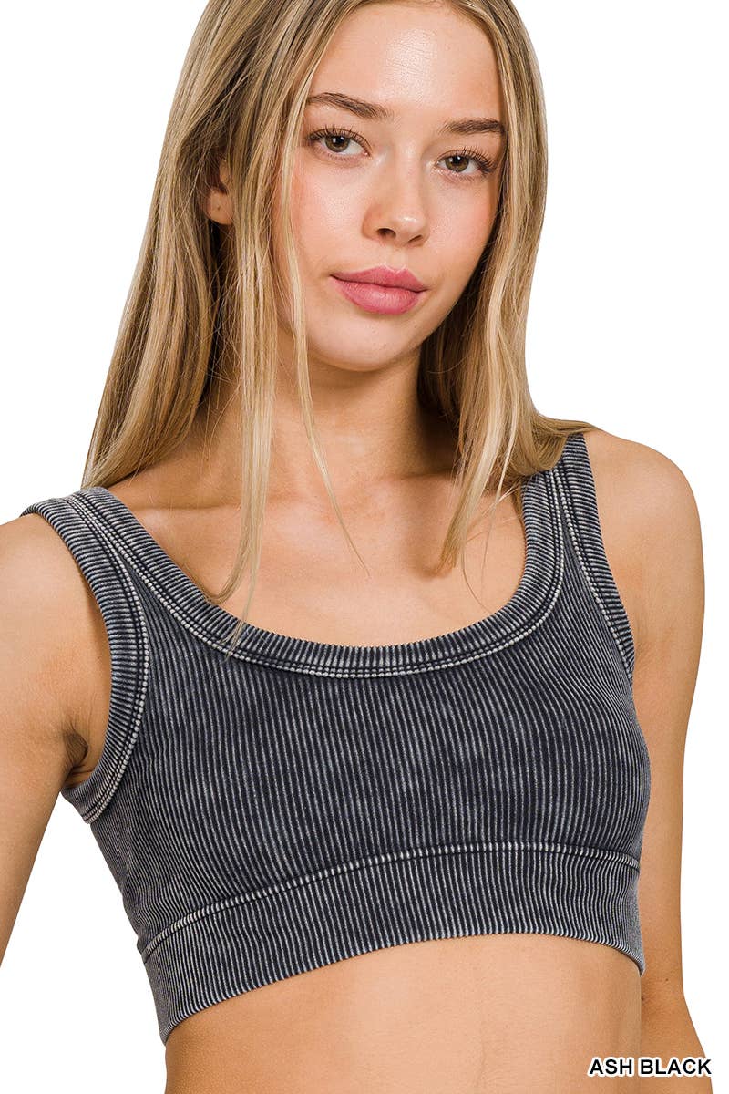 Whitney Ribbed Scoop Neck Cropped Tank Top: Ash Mocha