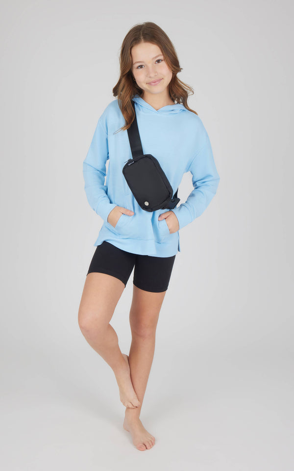 Girls Pullover Hoodie, Bike Short, Fanny Bag Set- Multiple Colors