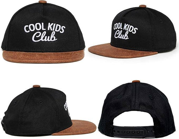 Flat Brim Trucker Hat - Cool Kids Club - Black/Faux Leather