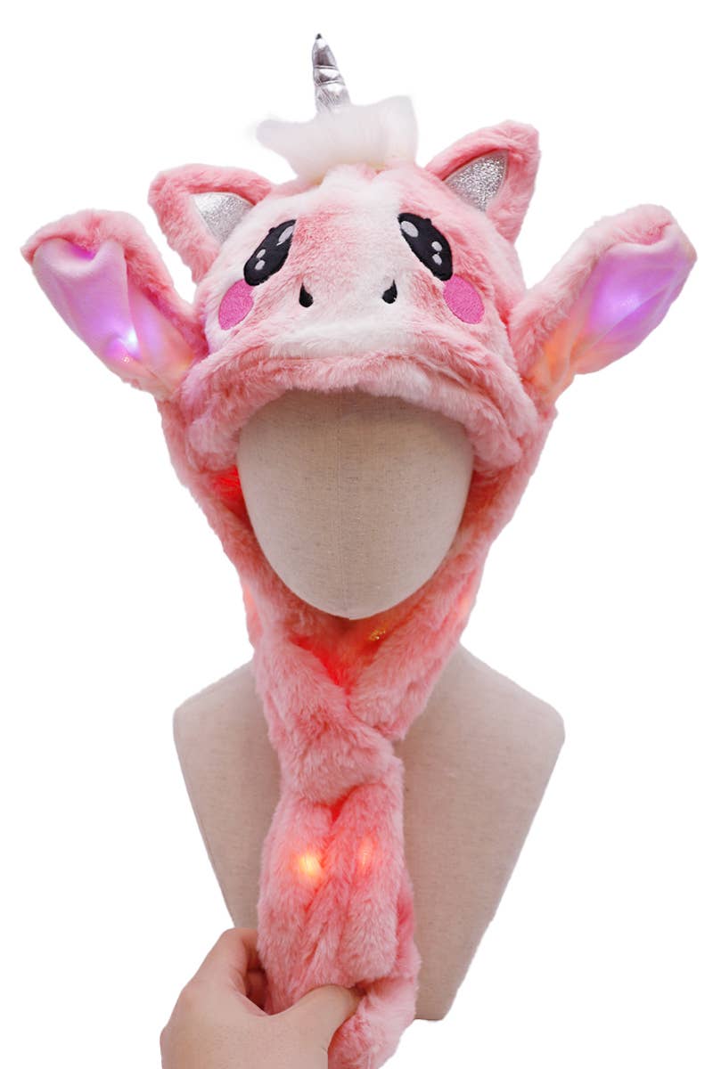 Unicorn Pony Tie Dye LED Light-Up Ear Moving Hat