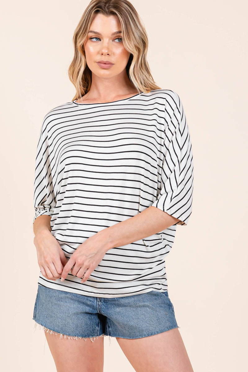 Striped Boat Neck Dolman Top Shirt