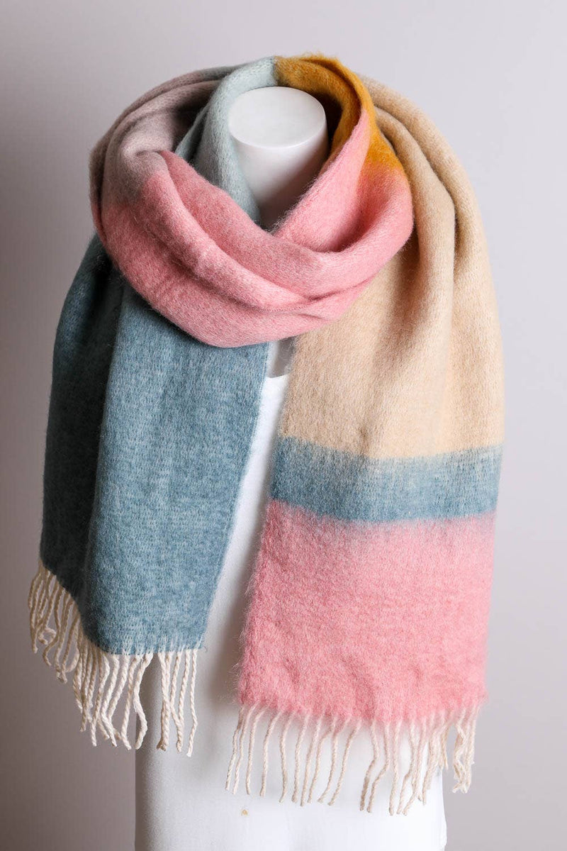 Winter Color Block Faux Mohair Scarf