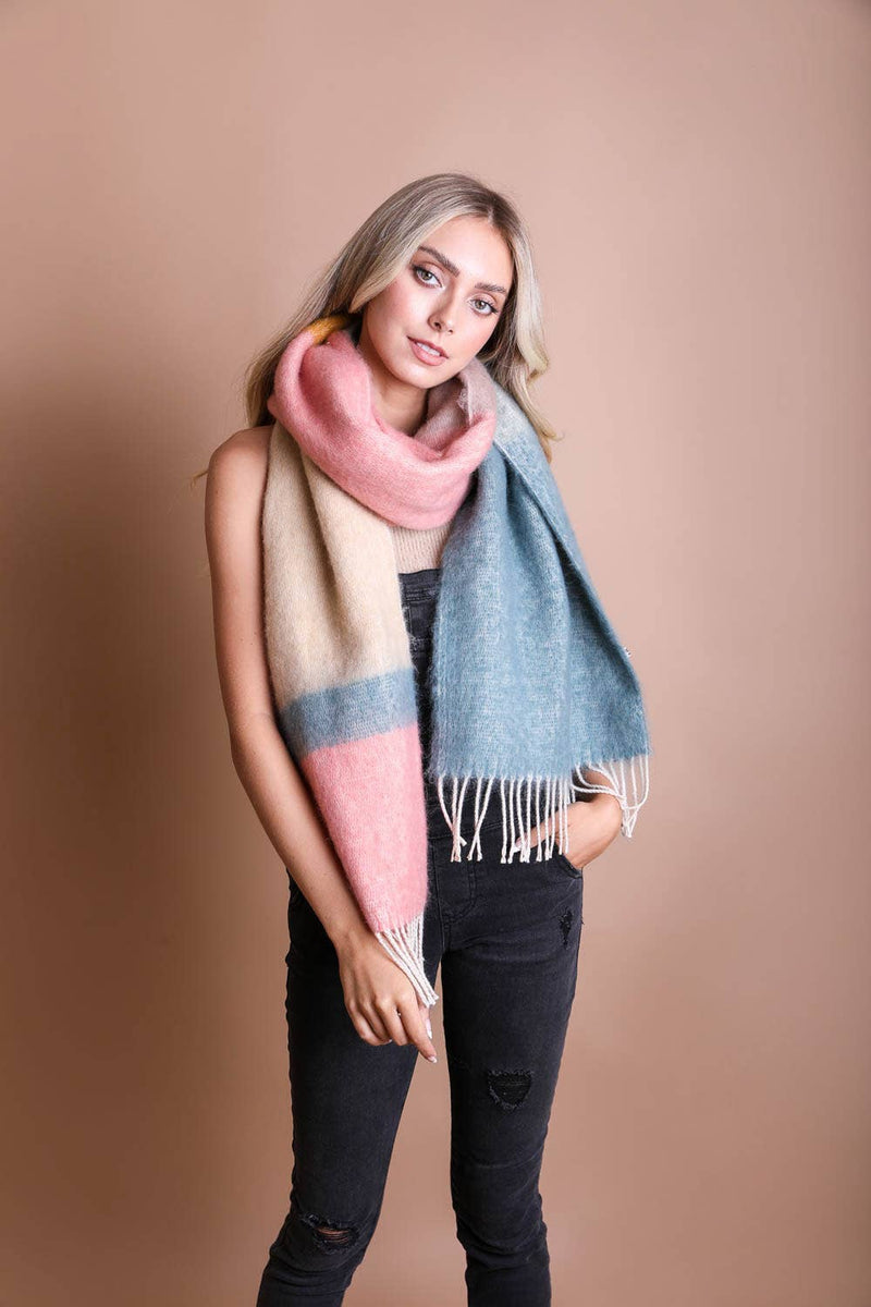 Winter Color Block Faux Mohair Scarf