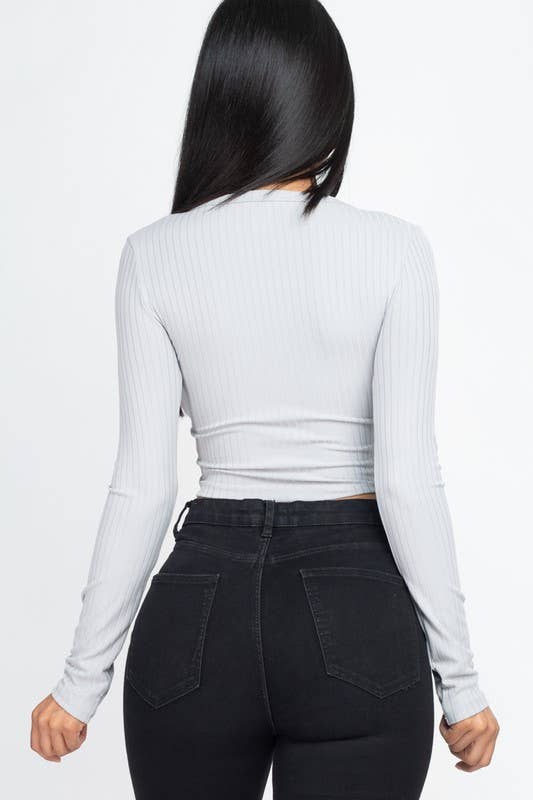 Button Up Ribbed Crop Top: BLACK