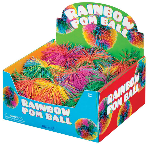 3.5" Rainbow Pom Ball, Squishy, Soft, Colorful