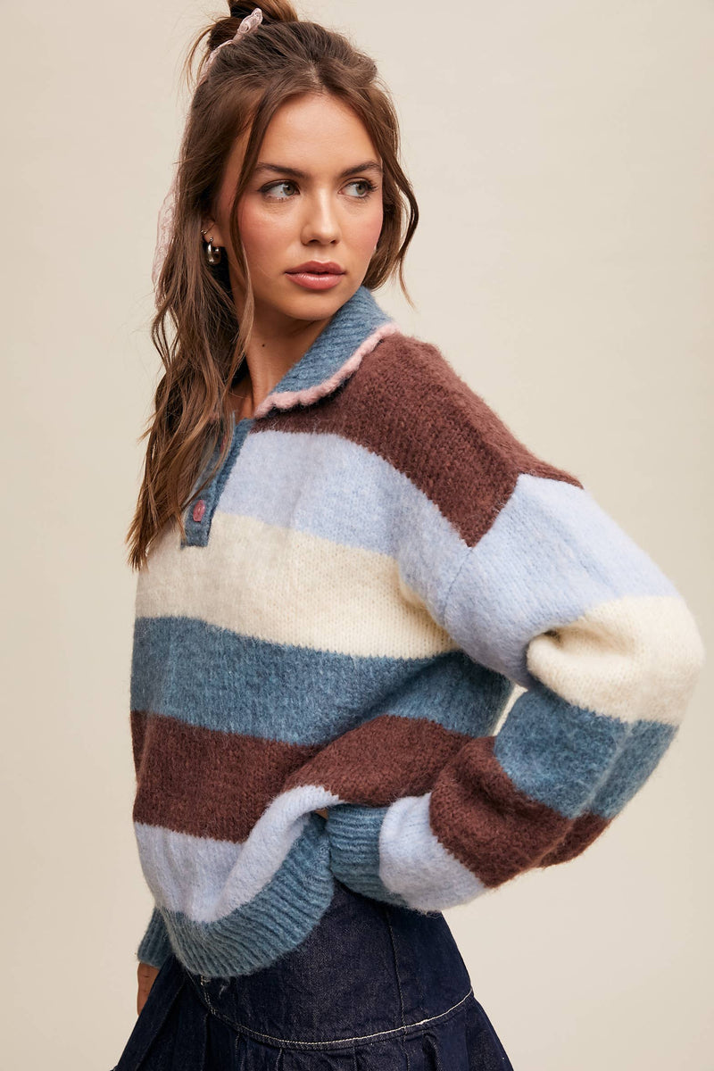 Hillary Striped Polo Sweater