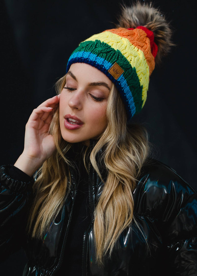 Classic Rainbow Stripe Pom Hat