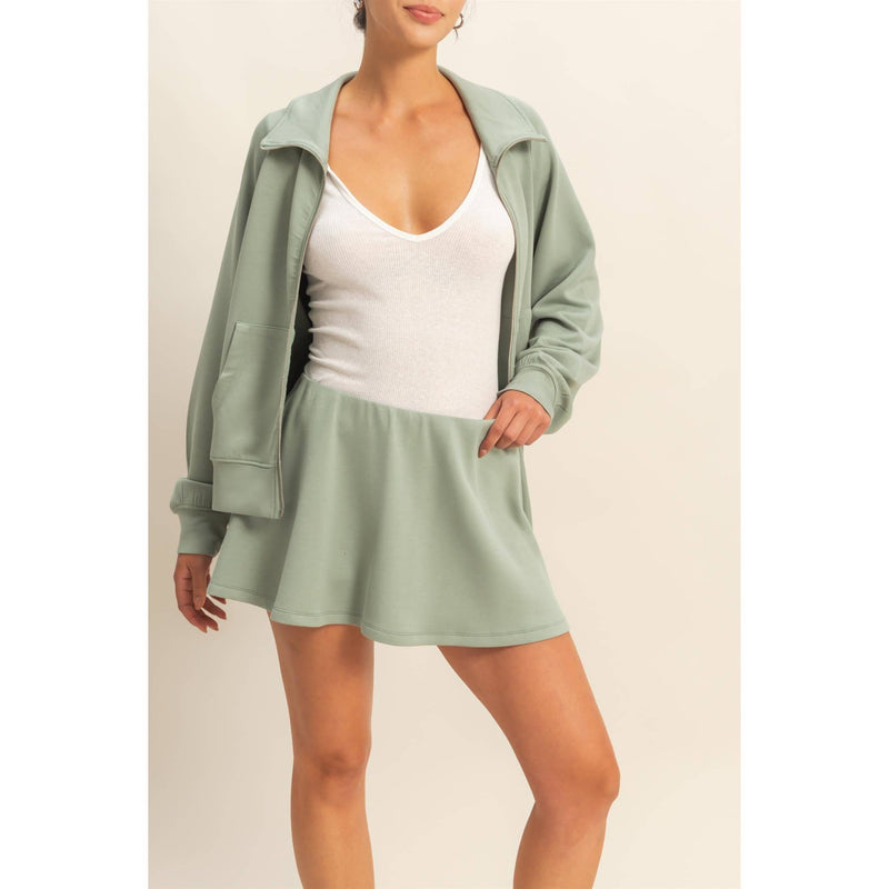Flirty Scuba Mid Waist Skort-Deep Green