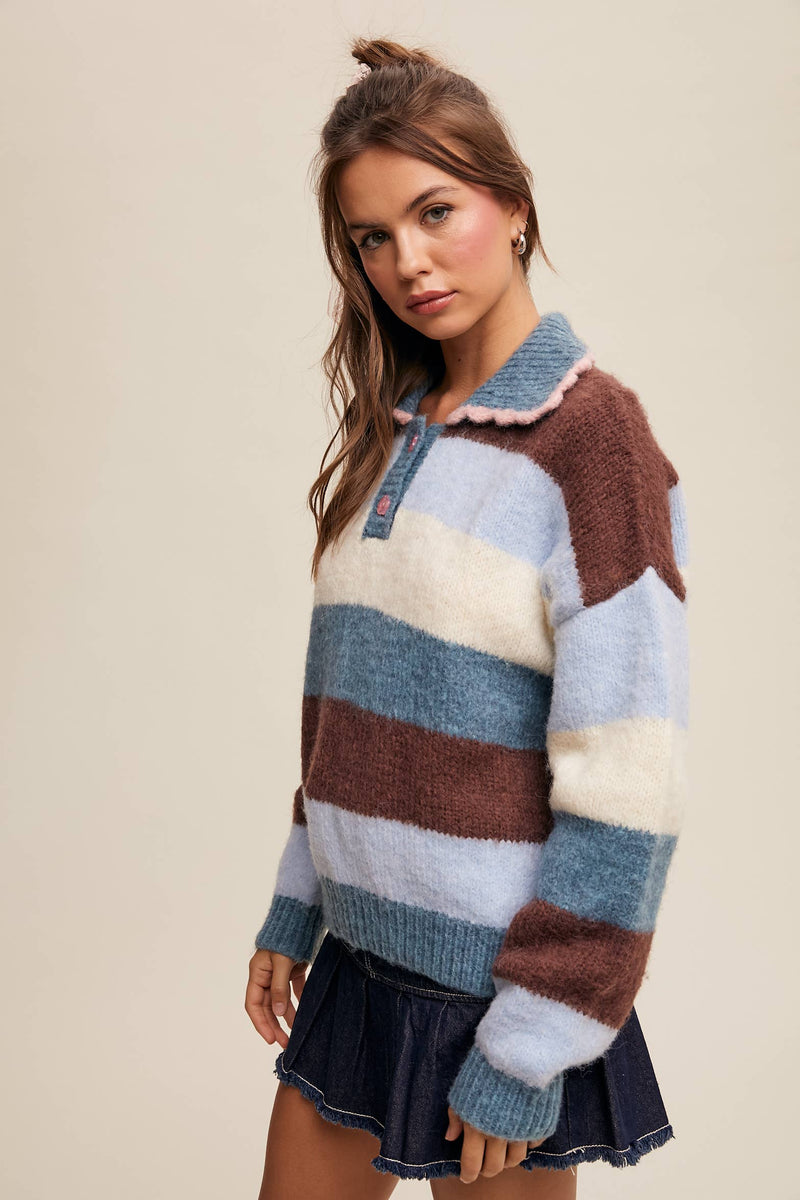 Hillary Striped Polo Sweater