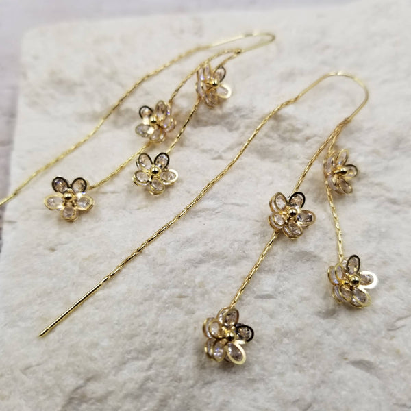 Zircon Tassel Line Flower Earrings
