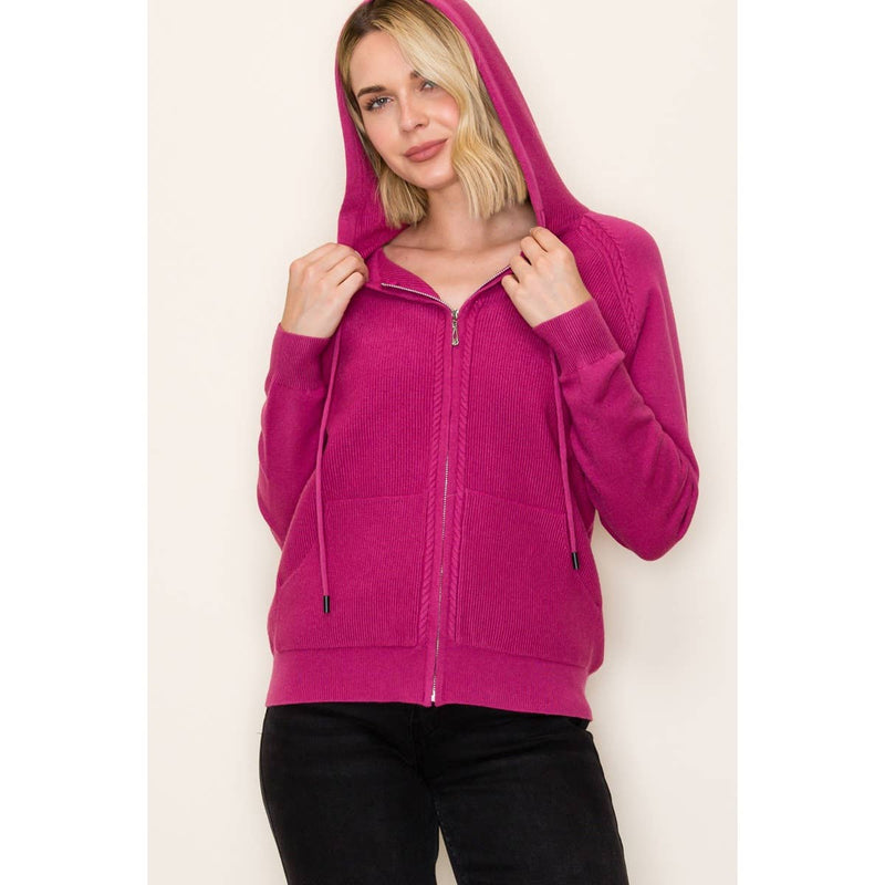 ZIP UP WAFFLE TEXTURED HOODIE JACKET