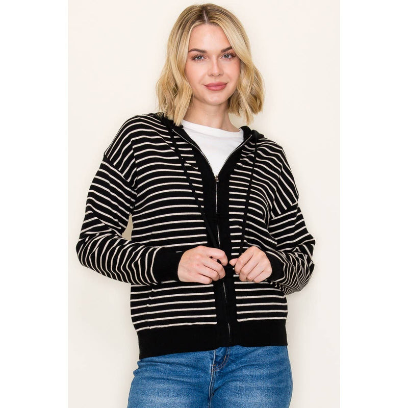 Striped Zip Up Cardigan