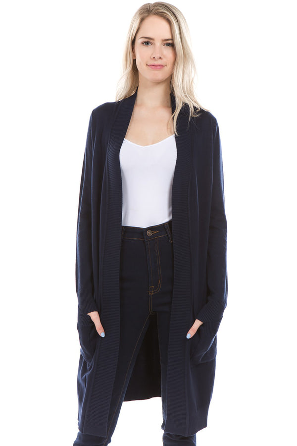 Haley Long Open Cardigan- Navy