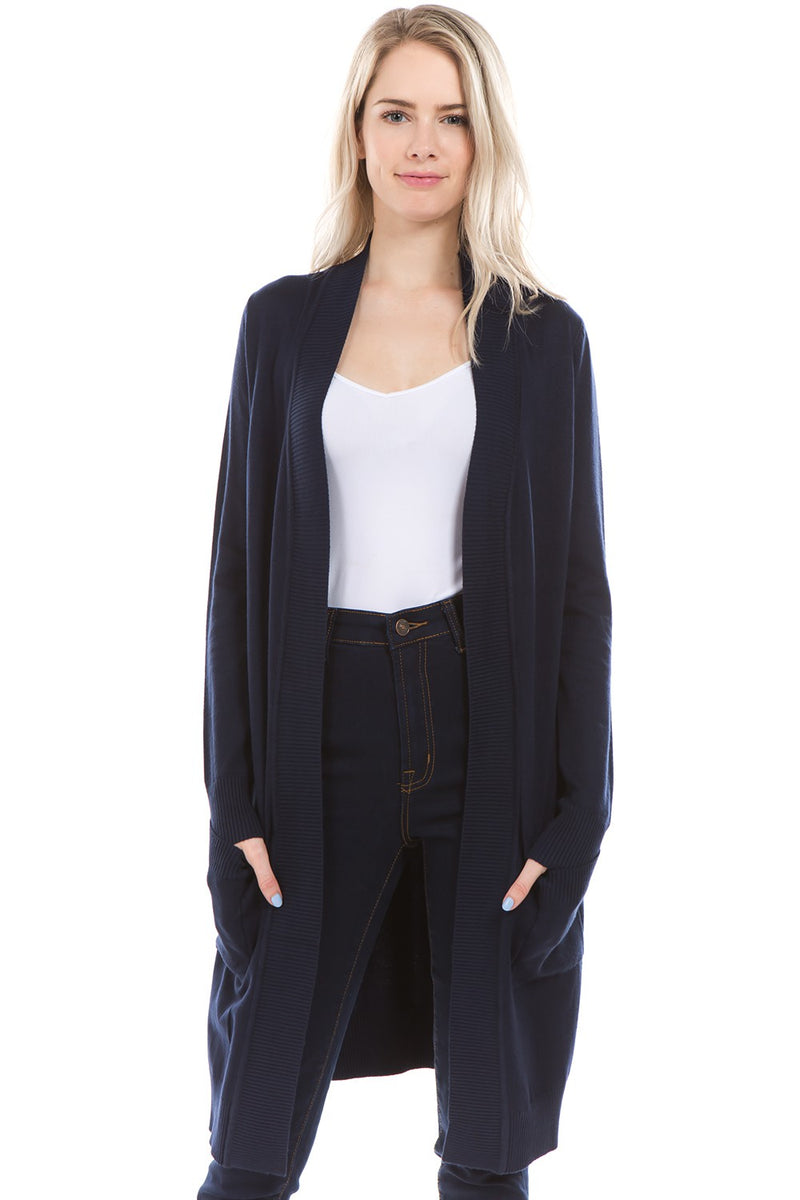 Haley Long Open Cardigan- Navy