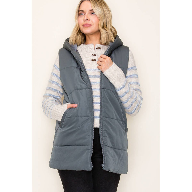 Hooded Duster Puffer Vest