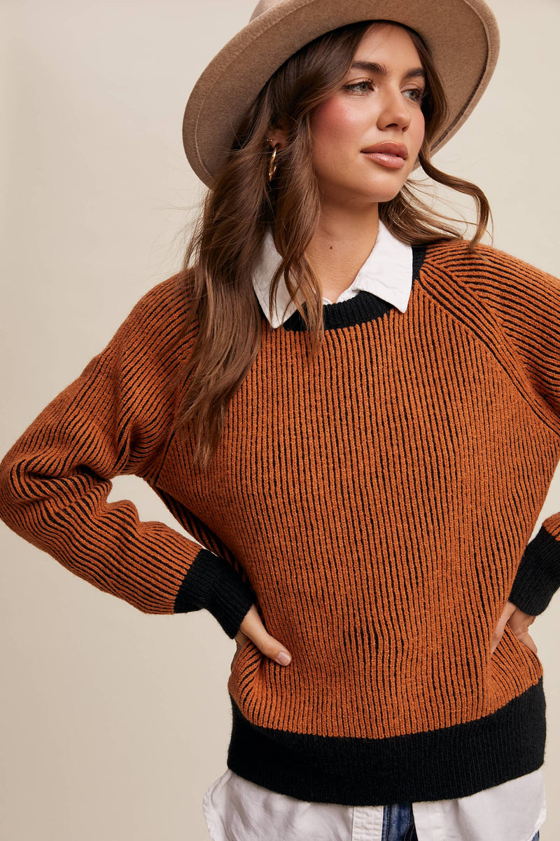 Colorblock Striped Ribbed Sweater