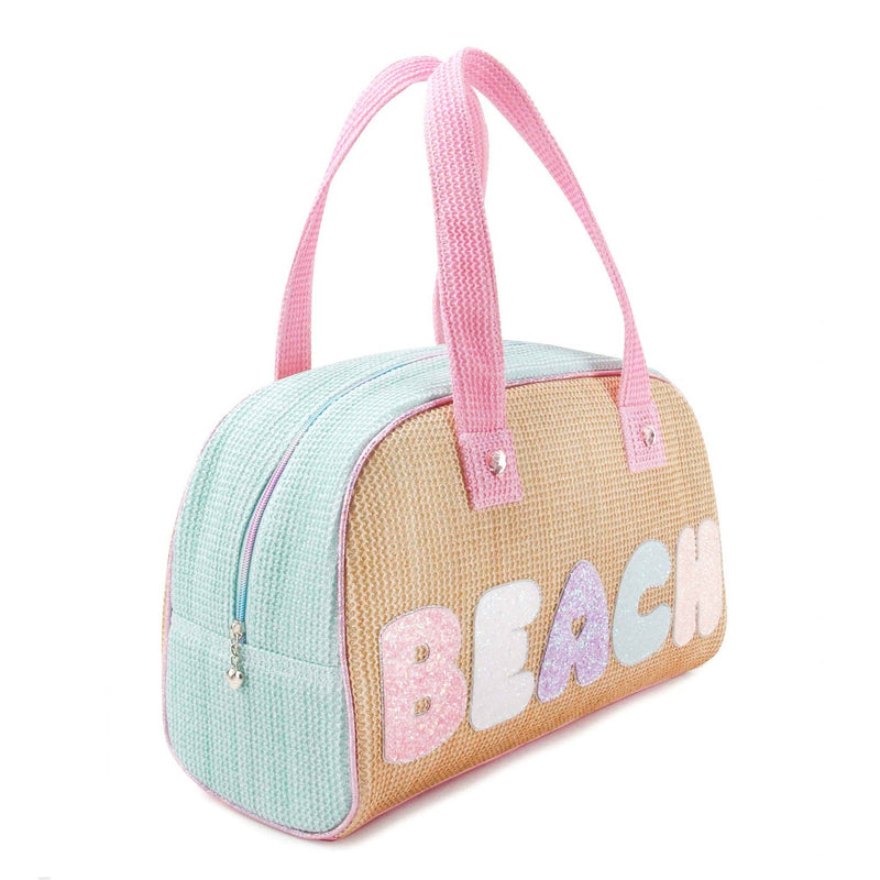'Beach' Straw Color Block Medium Duffle Bag