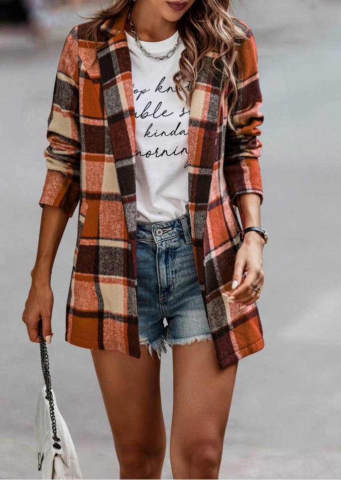 Plaid Open Blazer Jacket