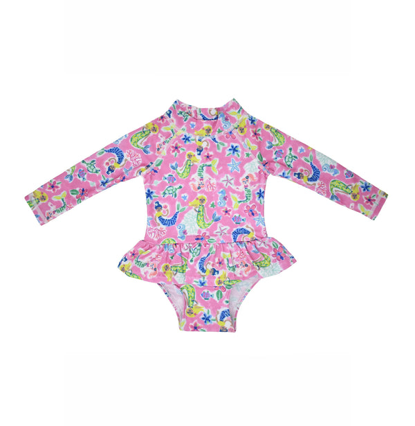 Baby UPF50+ Girls Alissa Infant Ruffle Rash Guard Swimsuit: Fairy Tale Scales / Multiple Sizes