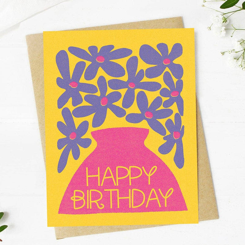 Happy Birthday Purple Flowers Abstract Card