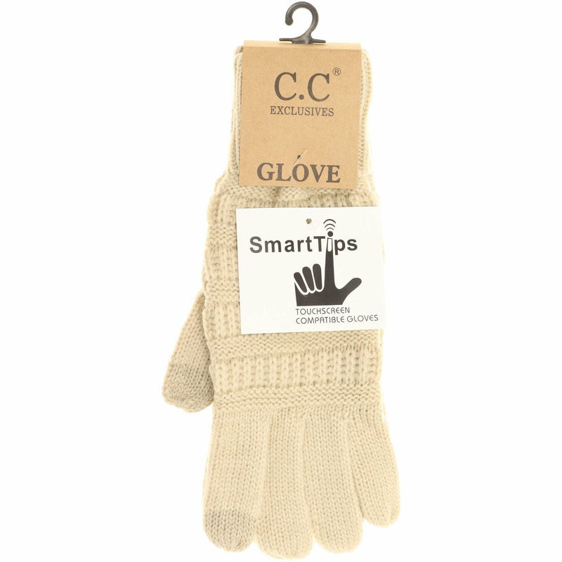 Solid Cable Knit CC Gloves-Black