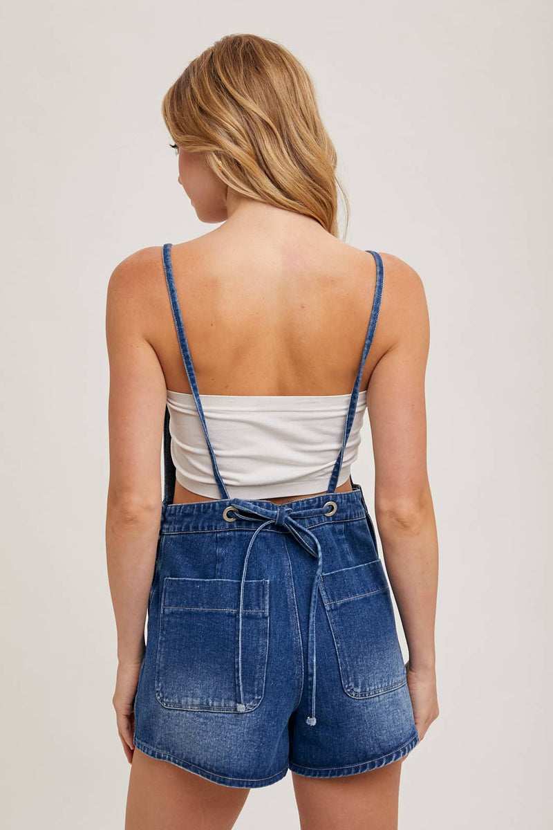 Bow Tie Denim Overall Shorts