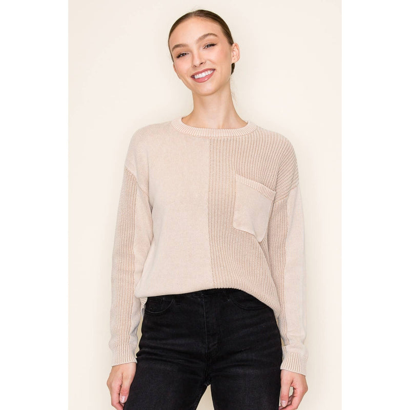 Amelia Detailed Crew Sweater- Taupe