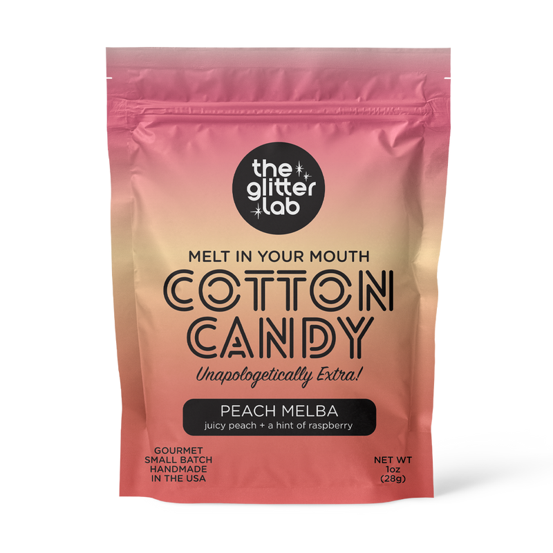 Cotton candy package from the Glitter Lab with a gradient pink to orange design.