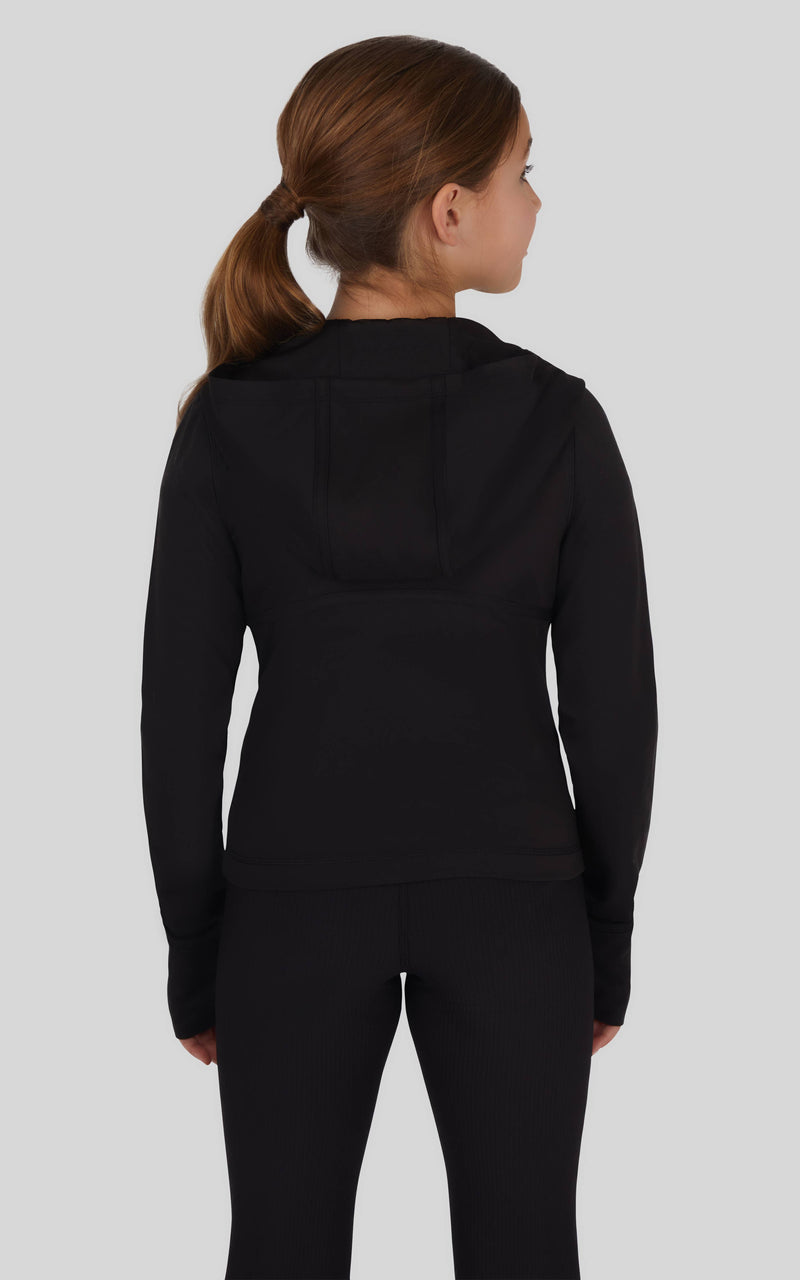 Girls Full Zip Active Jacket with Hood: Black