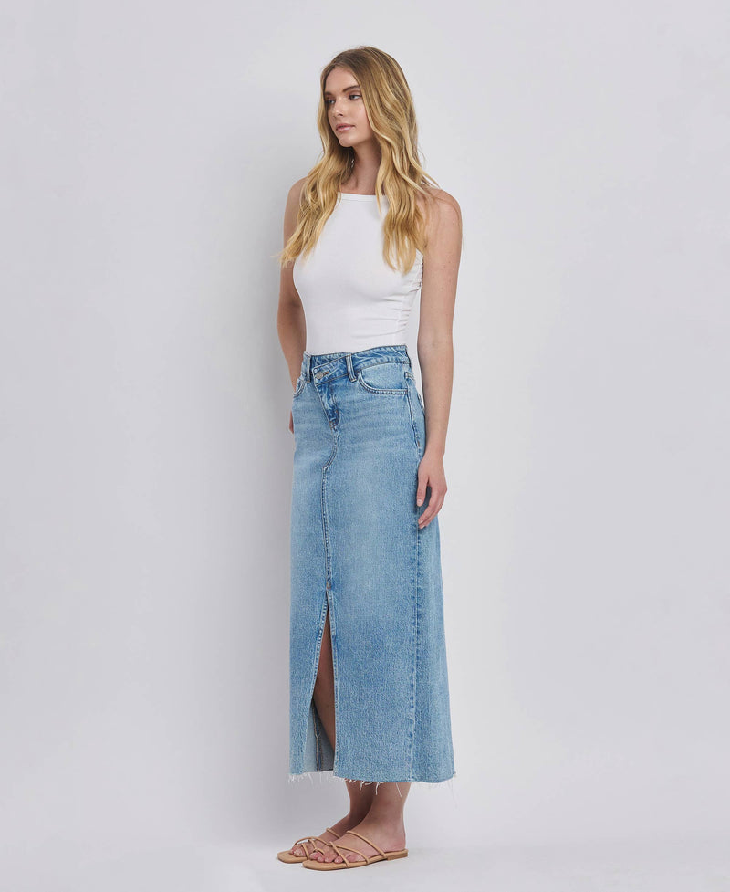 Criss Cross Split Denim Skirt by Vervet