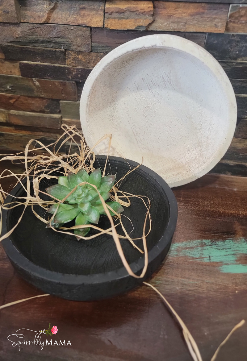 Decorative Wood Bowl - Whitewash or Black