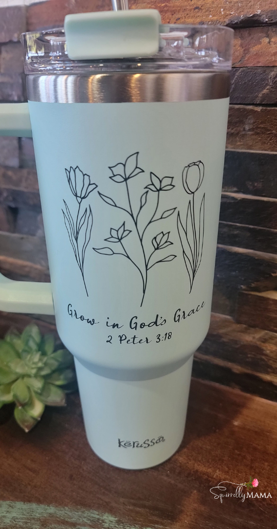 Kerusso 40 oz Stainless Steel Mug With Straw Grow In Grace