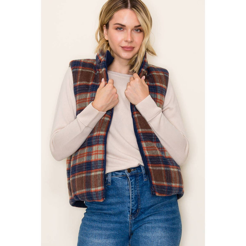 Reversible Plaid and Corduroy Vest