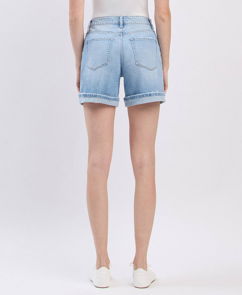 High Rise Midi Denim Shorts by Vervet