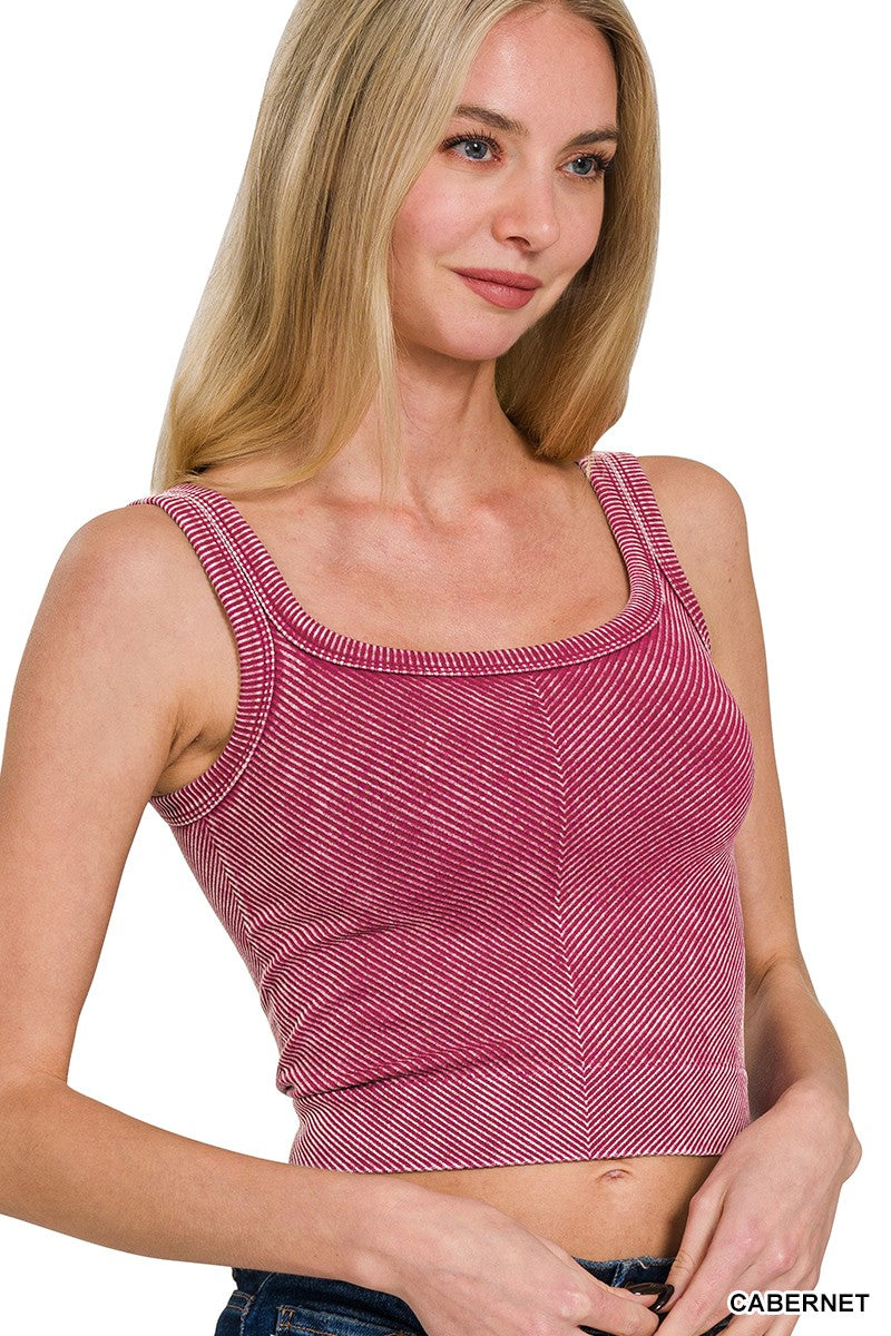 Sara Stone Washed Cropped Tank-Cabernet