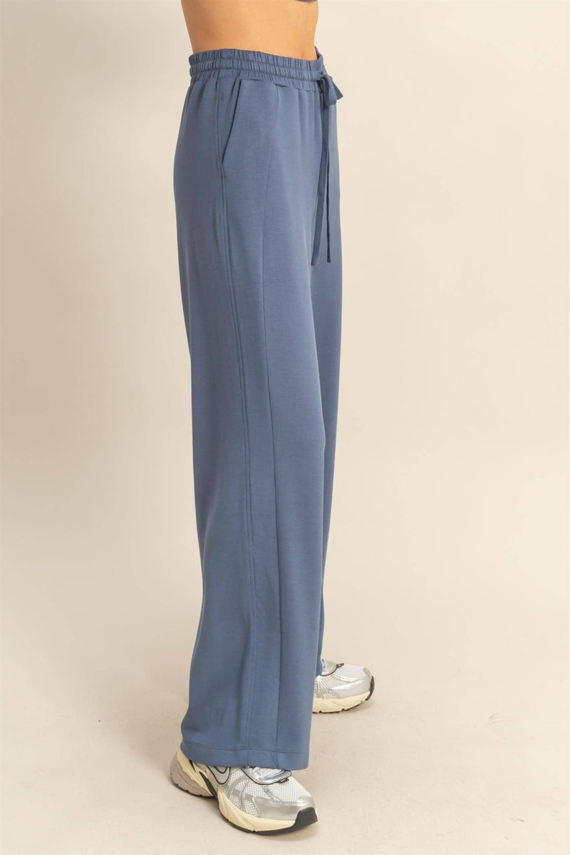 Scuba High-Waist Wide-Leg Drawstring Sweatpants