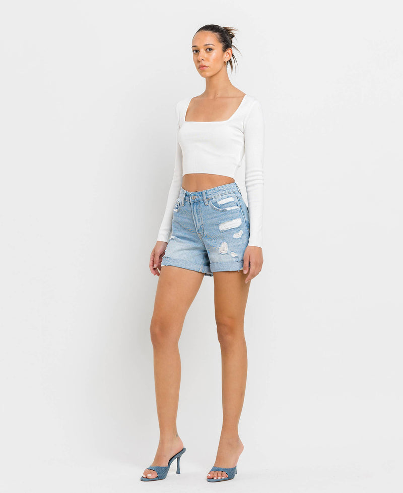 Mid Rise Double Cuff Boyfriend Shorts