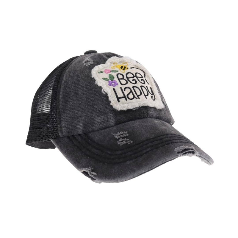 KIDS Embroidered Bee HappyHat: Yellow