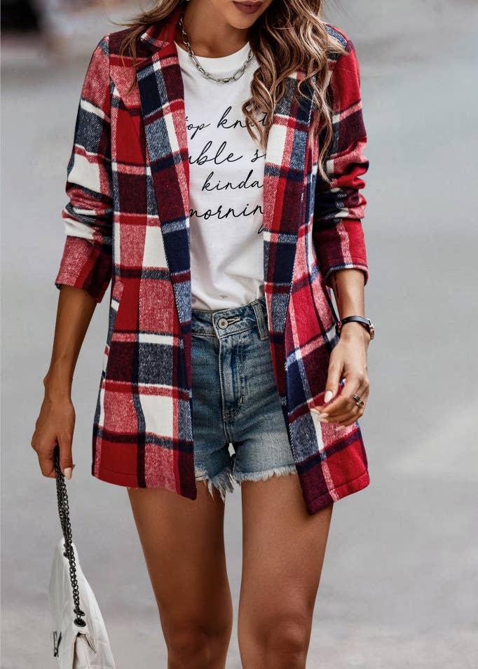 Plaid Open Blazer Jacket